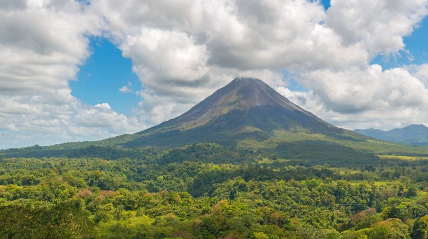 The Arenal Volcano and the rainforest around it.