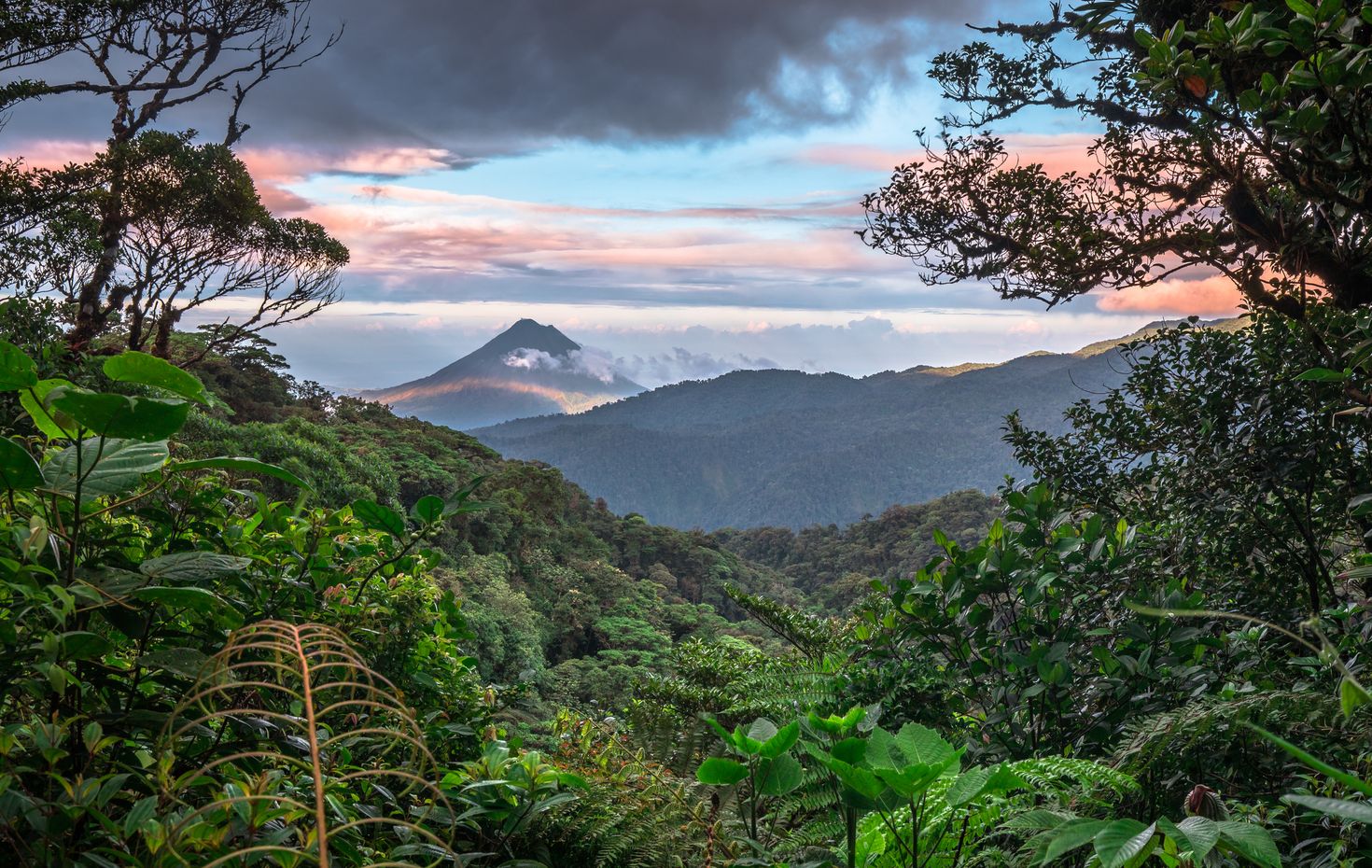View of Arenal Volcano in the forest landscape of Monteverde, Costa Rica