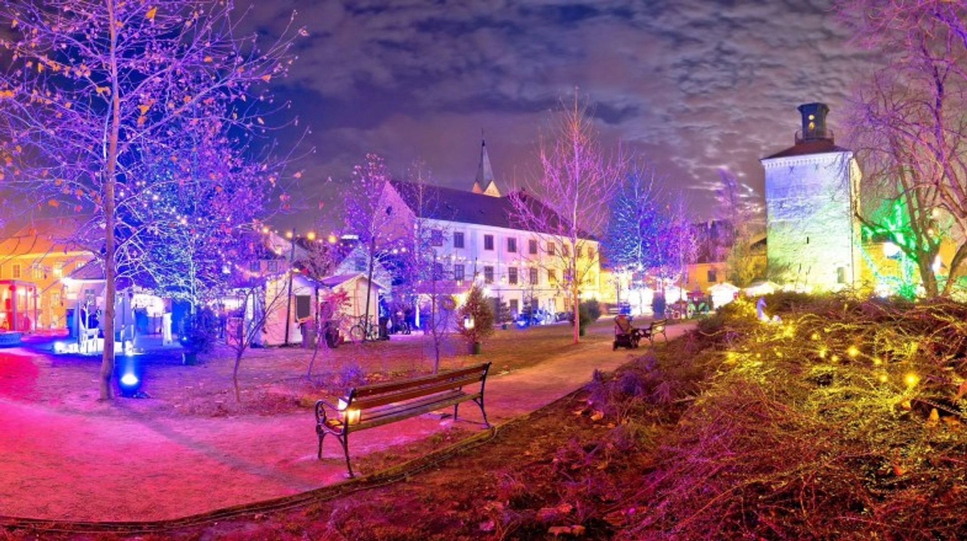 The view of Christmas lights in Zagreb in Croatia in December.