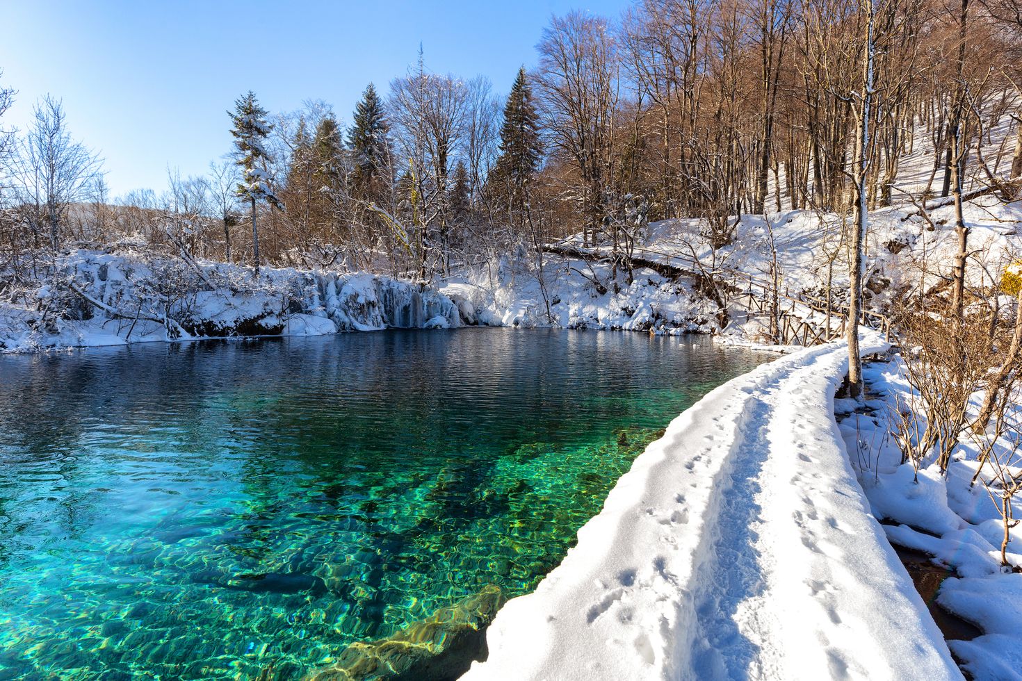 View of Plitvice Lakes during Croatia in January