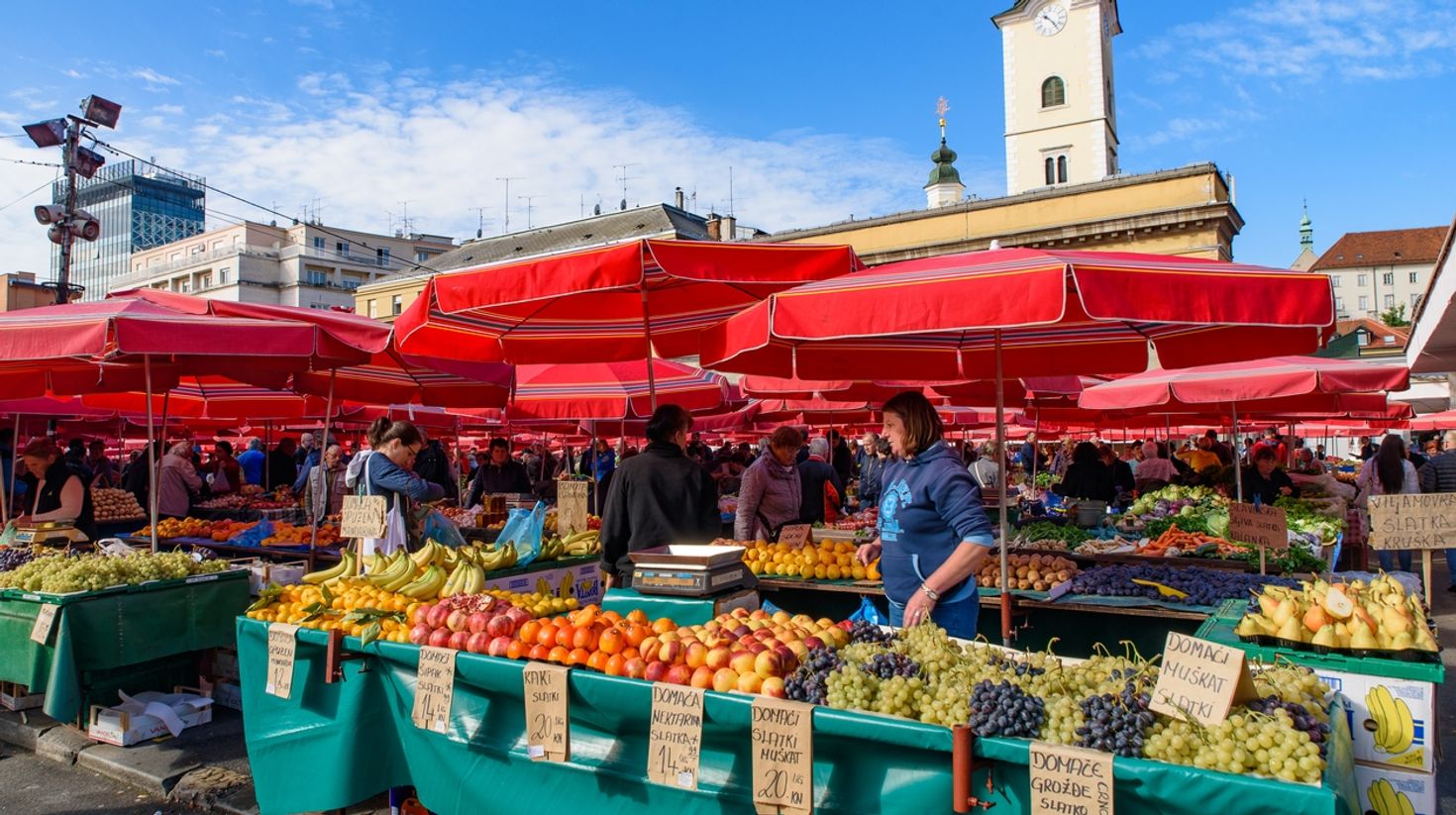 Visit the farmer's market in Zagreb in October.
