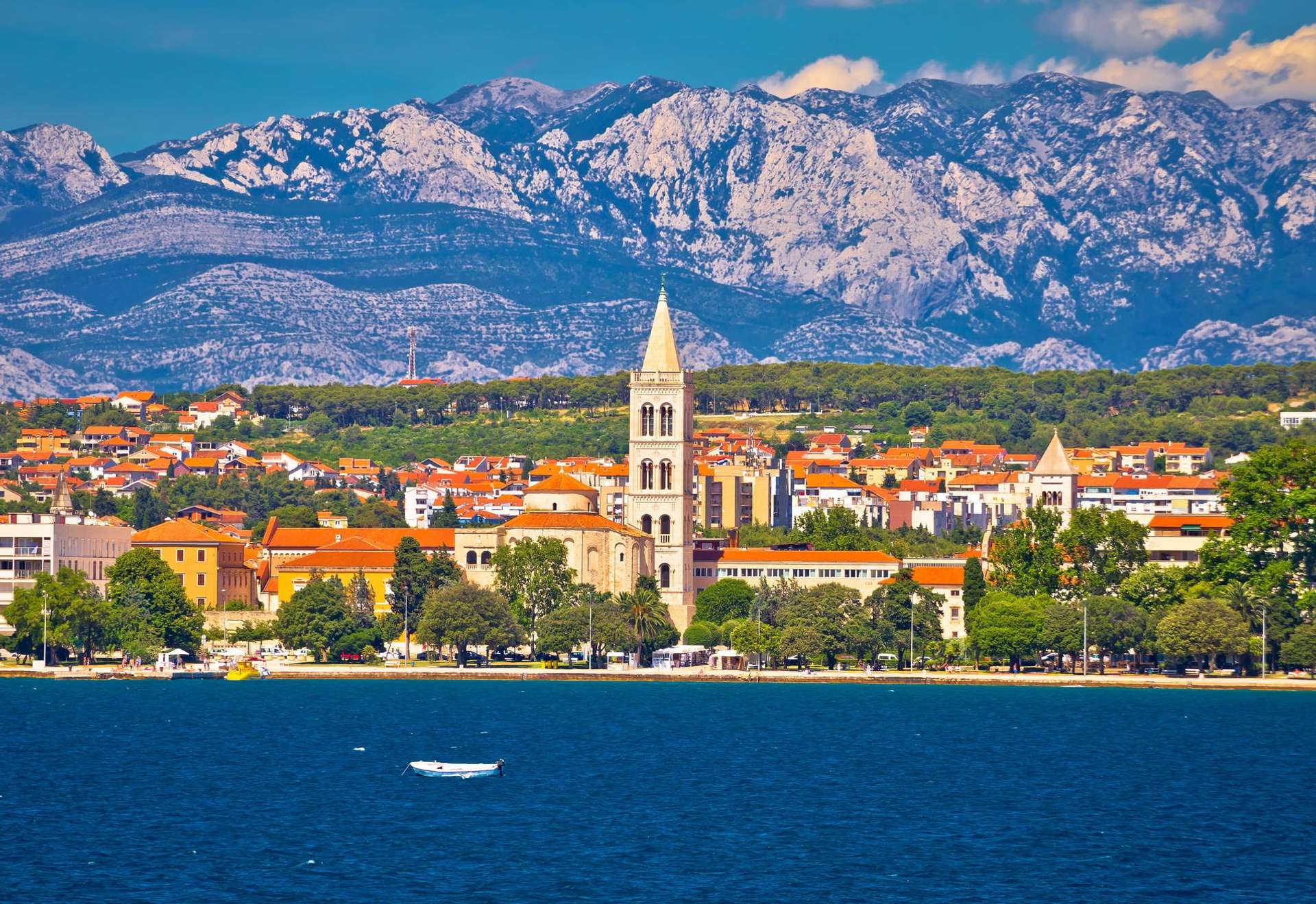 Zadar waterfront view from the sea, Dalmatia, Croatia