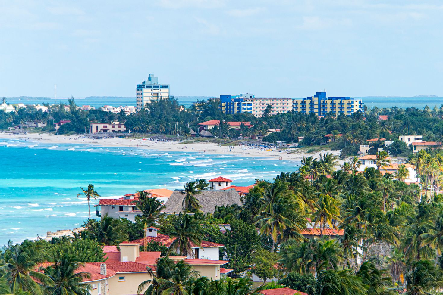 Top view of the resort town of Varadero, Cuba, Long beach