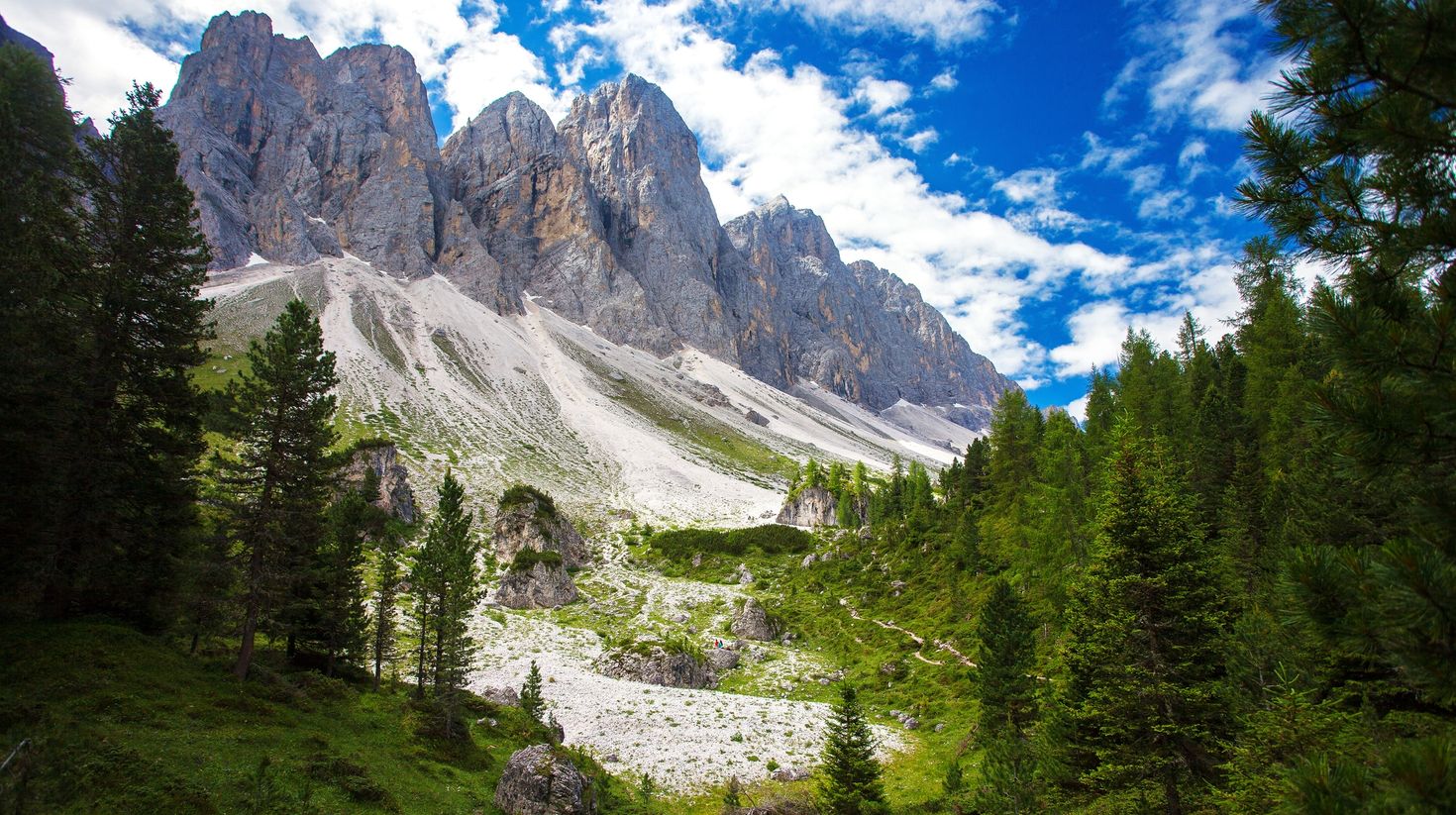 A trail on the Adolf Munkel, Dolomites hiking in Italy.  