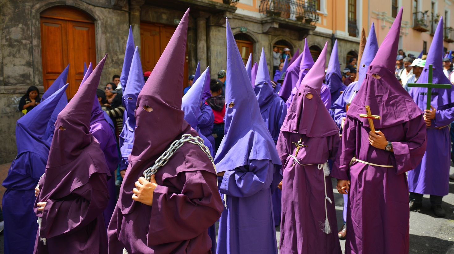 Ecuador celebrates Easter in April where people wear purple clothes.