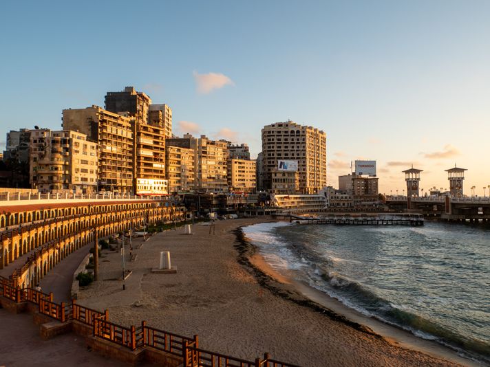 View of Alexandria harbor in Egypt during a clear day.