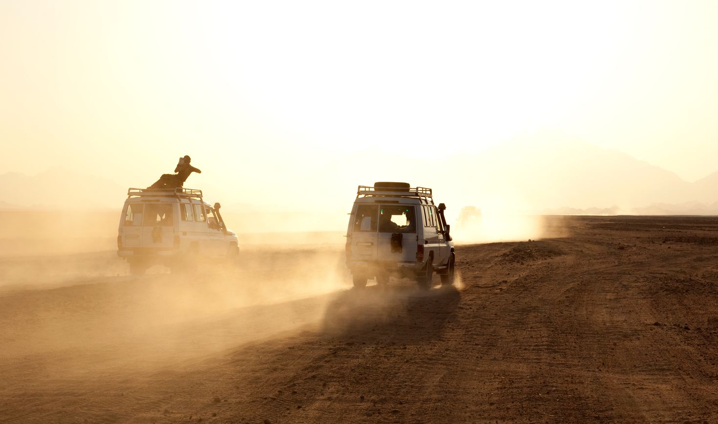 Desert safari in the sunset during in sunset in Egypt