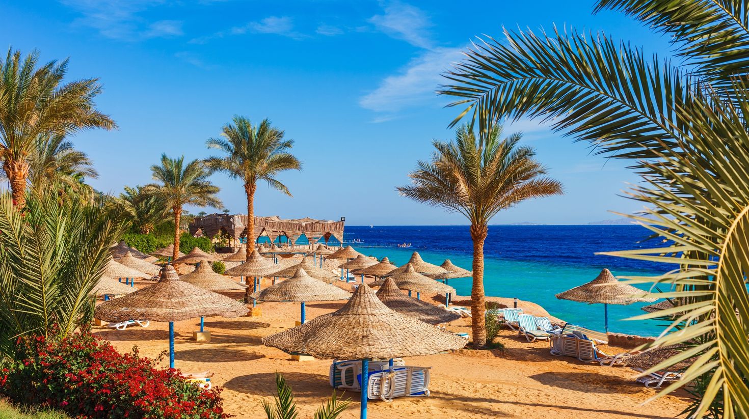 You can relax on this sunny beach in Sharm el Sheik while visiting Egypt.