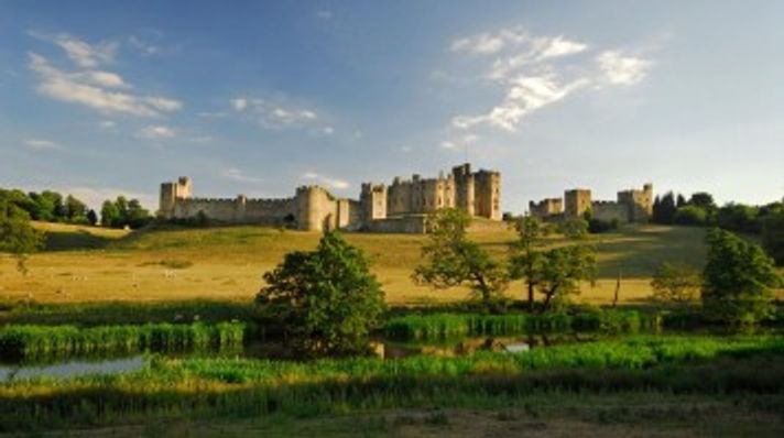 Alnwick Castle in England on top of a hill