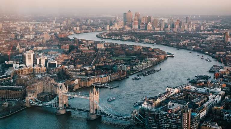 London cityscape view with the Thames River and London Bridge