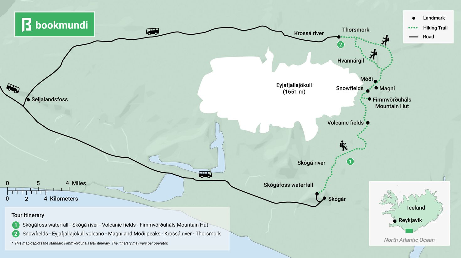 Map of fimmvorduhals trek