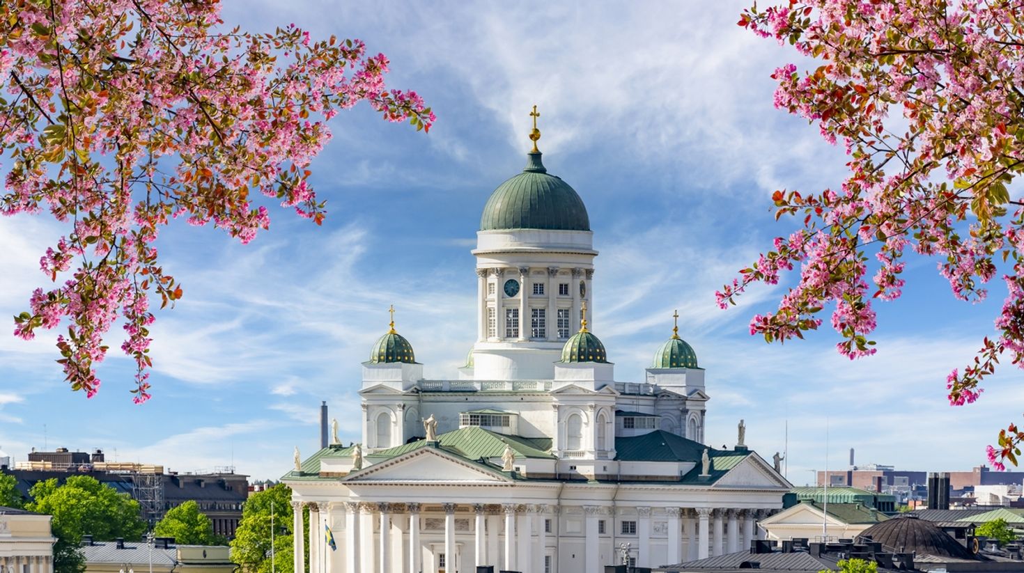 Helsinki catherdral in spring in Finland in March.