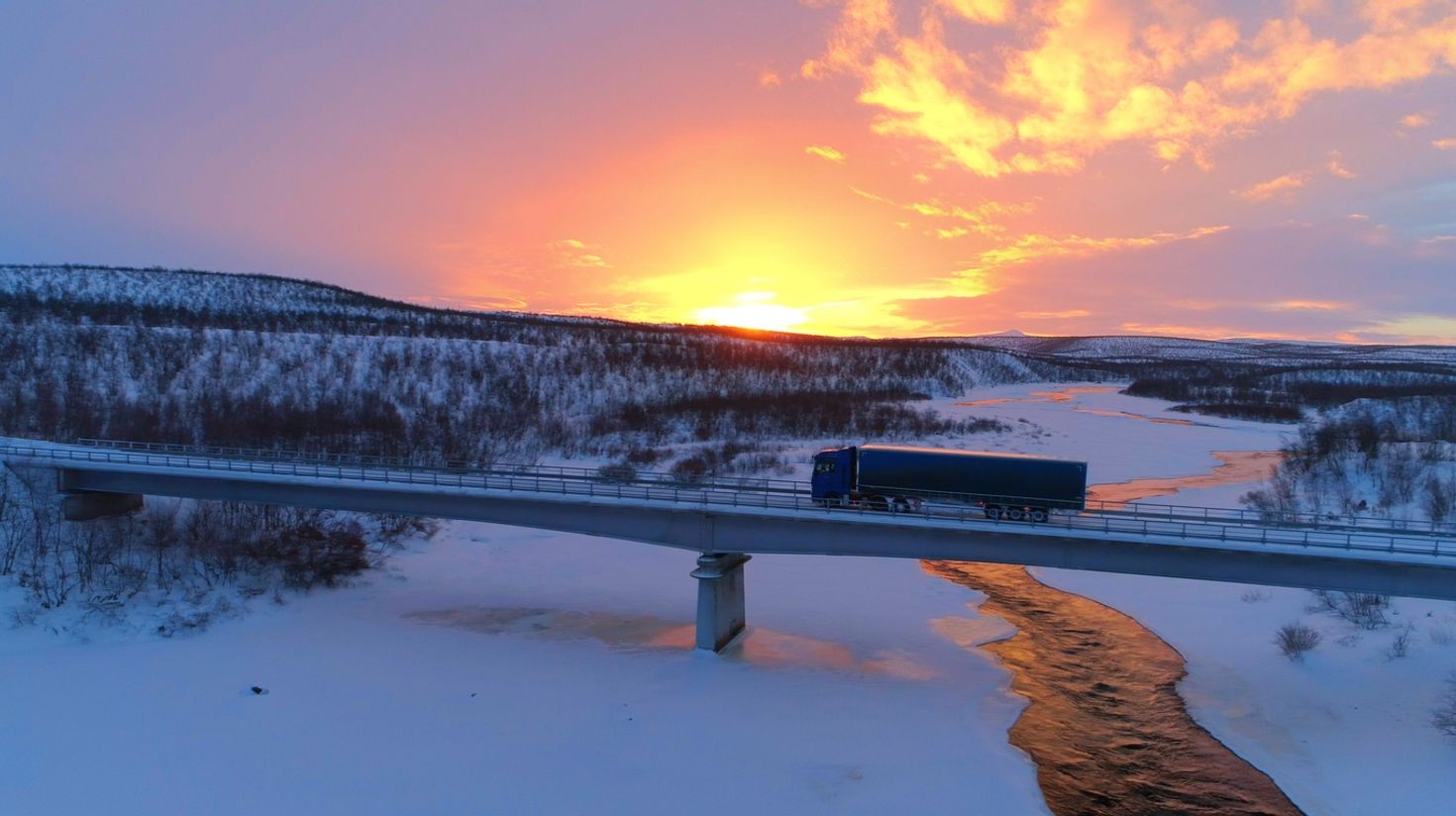 Sun on the horizon in Finland in March.