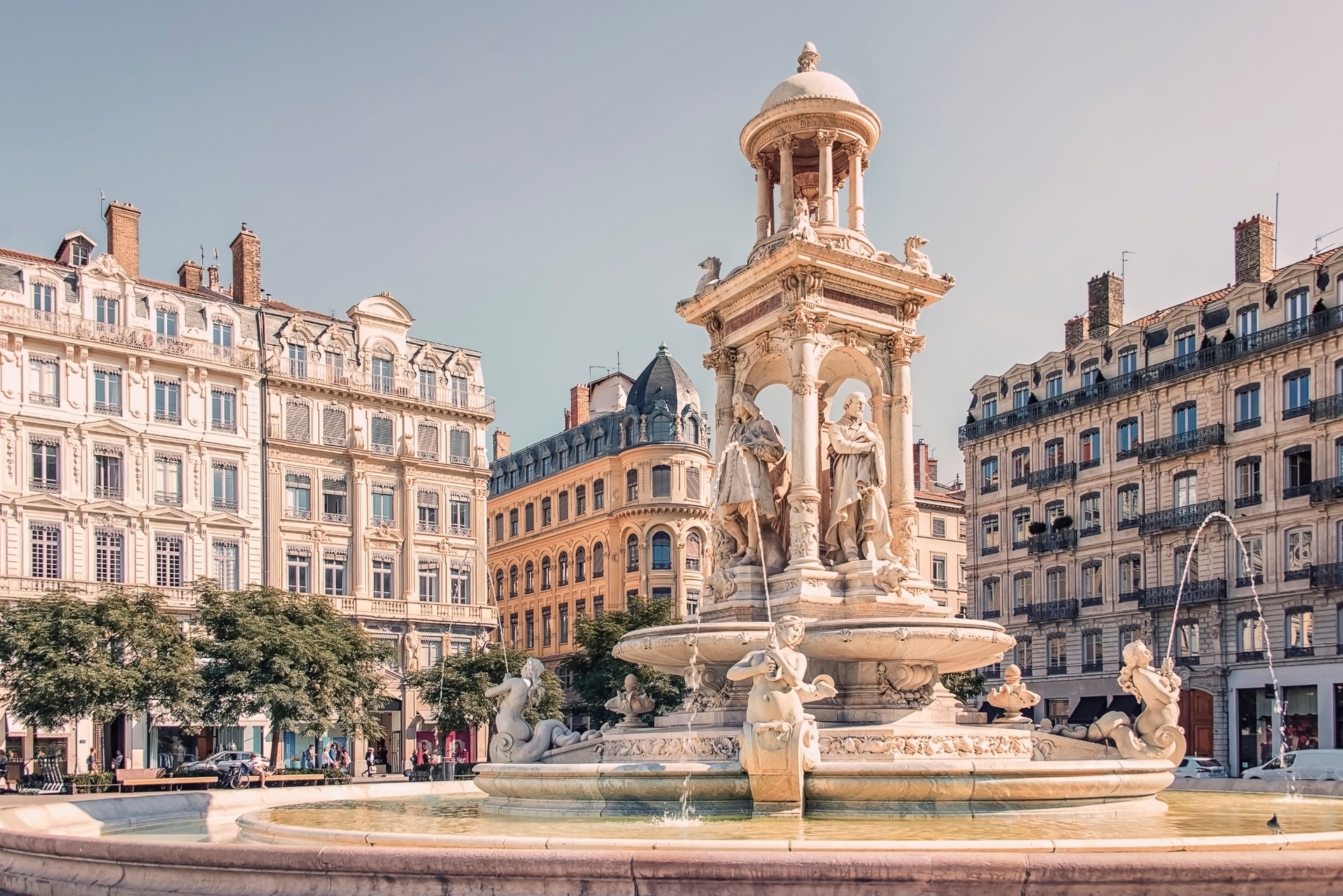Place des Jacobins in the city of Lyon, France in August.