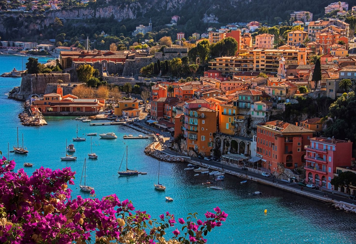 Aerial view of Villefranche-Sur-Mer on the French Riviera, France in August.