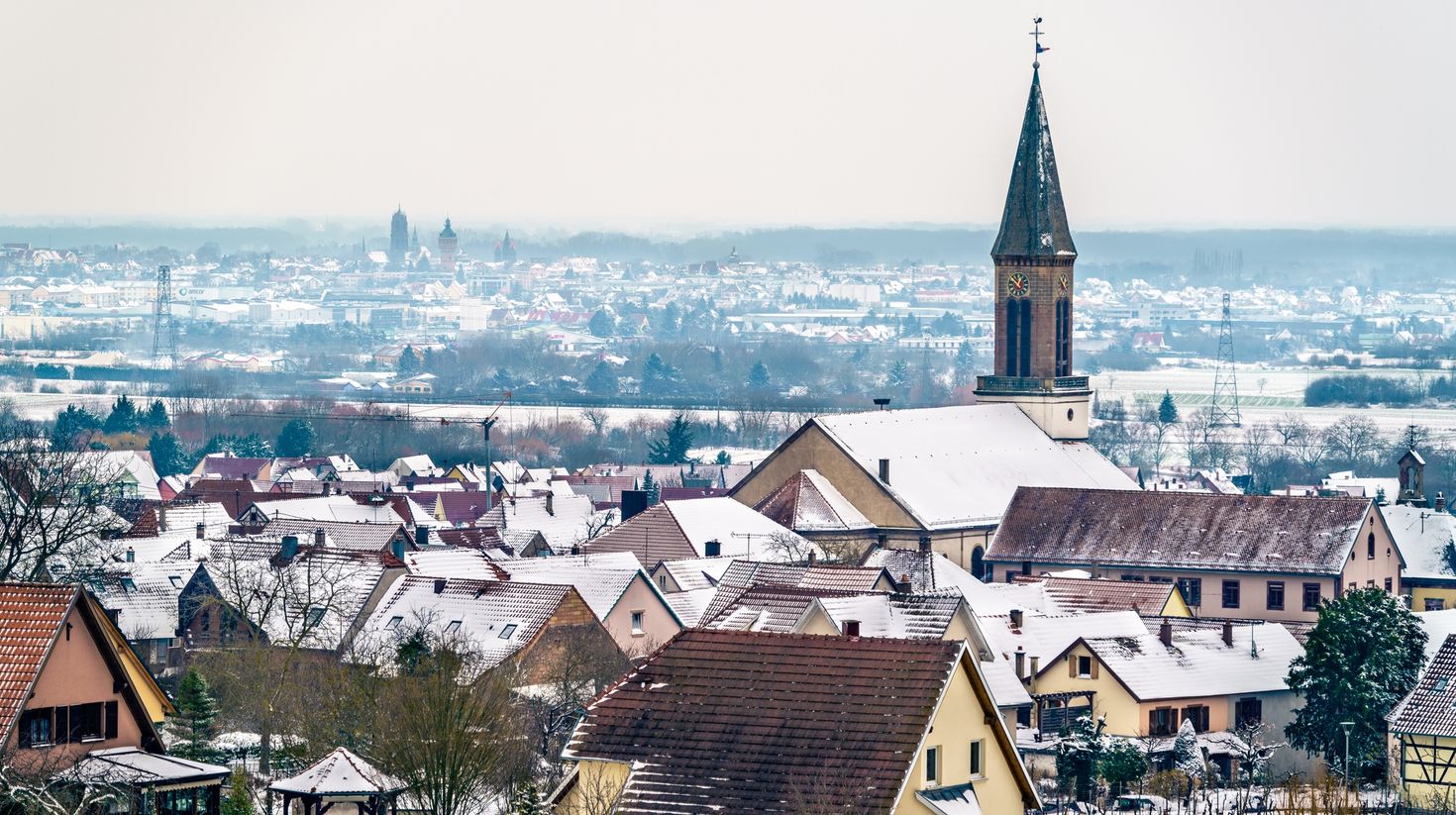 The view of Saint Matrin Church in Kintzheim, France