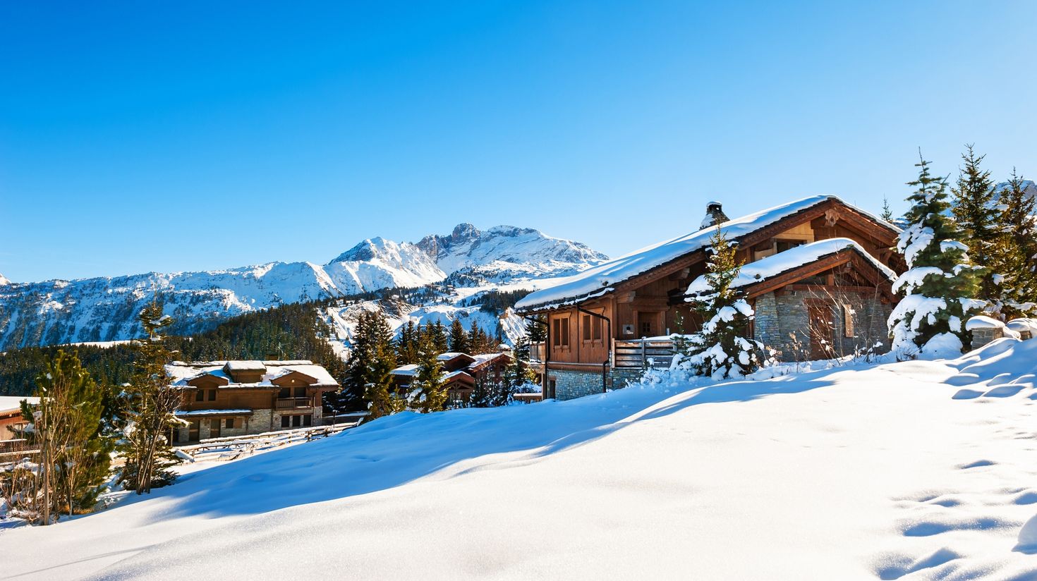 Courchevel village in Alps mountains, France. Winter ski resort.