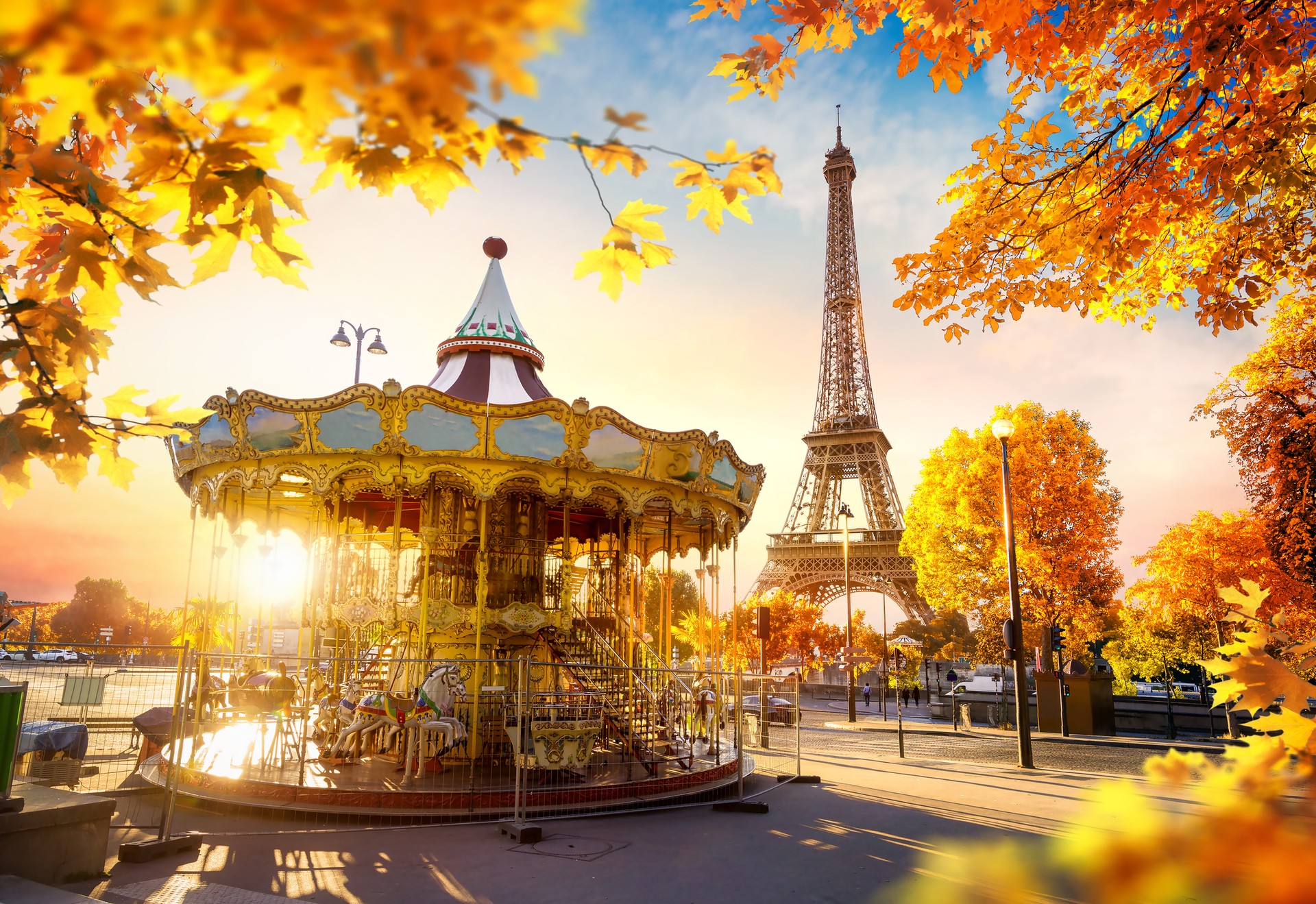 Explore Paris and it's iconic landmarks adorned with beautiful fall colors in France in October. The Eiffel Tower adorned with fall colors in France in October.
