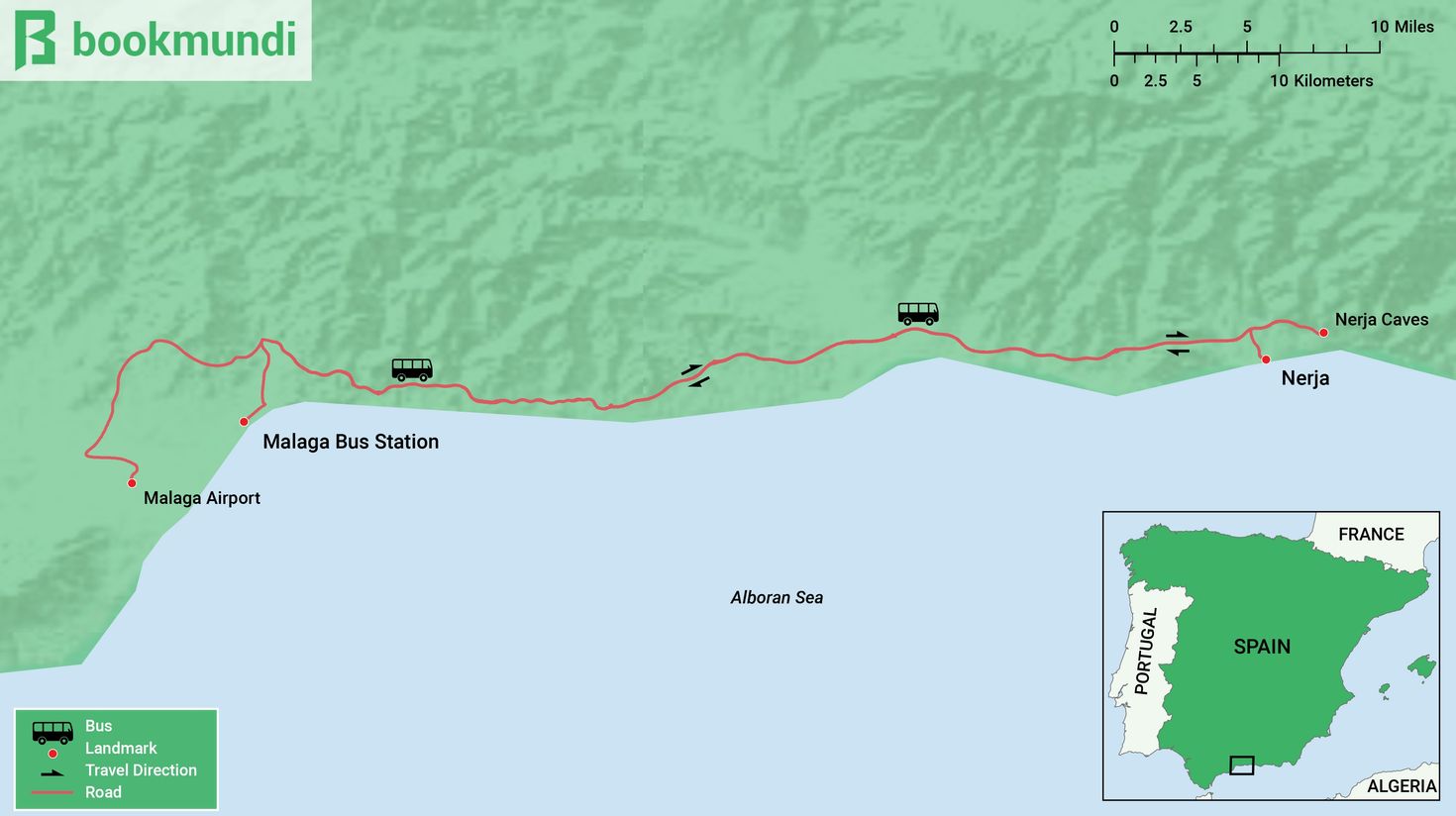 Malaga to Nerja Map