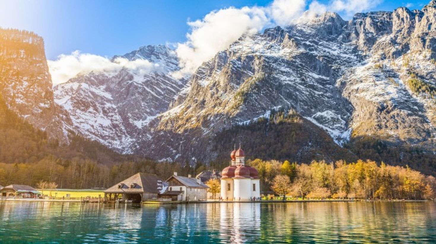 St. Bartholomew's Church by K&ouml;nigssee Lake near the Bavarian Alps.
