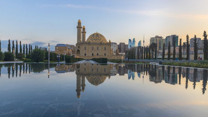 Sunset in one of the parks in Baku Azerbaijan