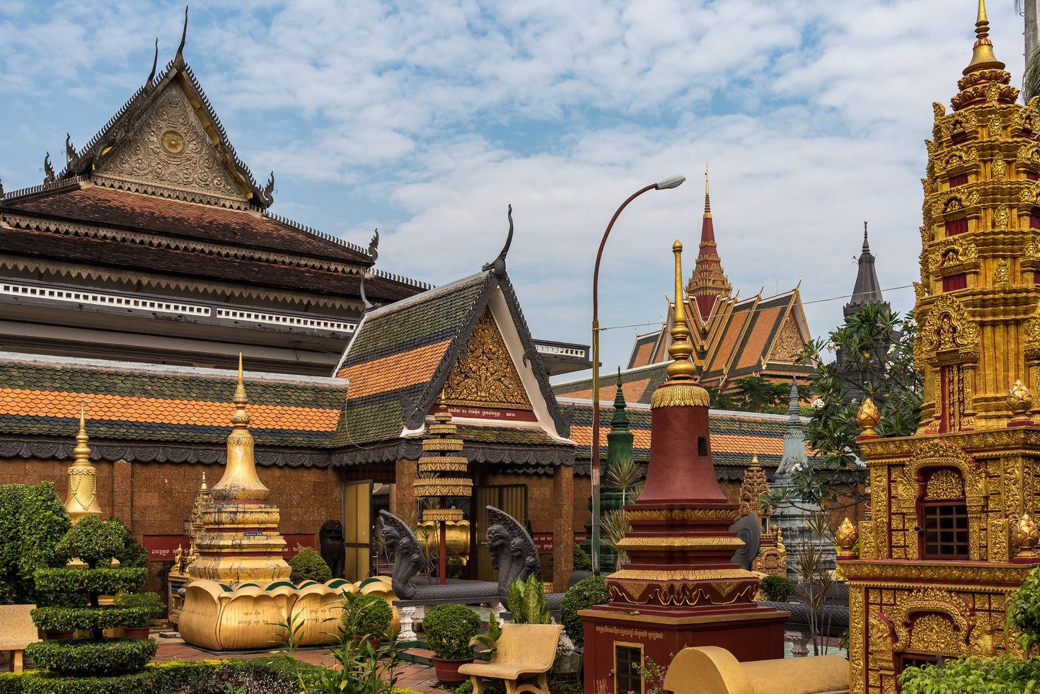 Historical Buddhist temple with aesthetic and beautiful pagodas