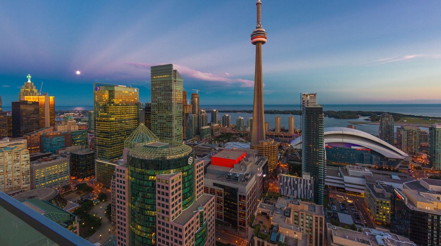 The CN Tower is an observation and communication tower in downtown Toronto.