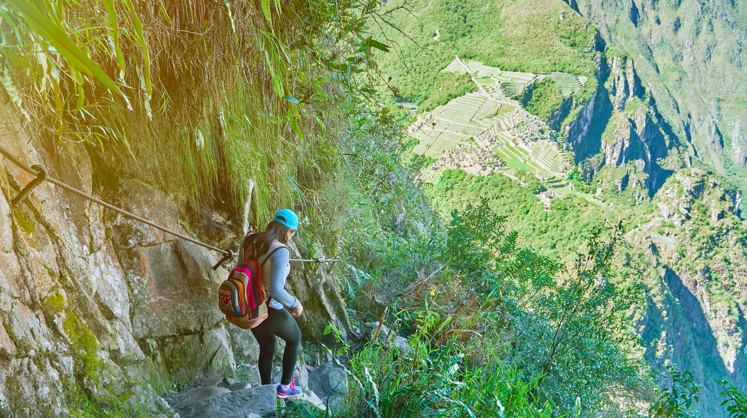 A female backpacker on her trek from Vilcabamba to Machu Picchu