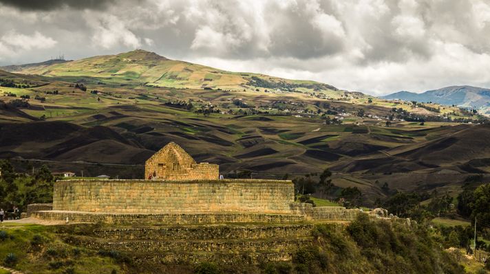 Panorama with Ingapirca Inca ruins in Ecuador