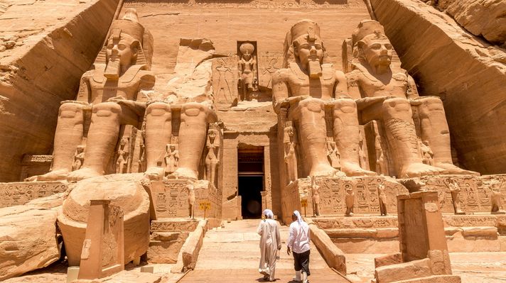 Statues in front of Abu Simbel temple in Aswan Egypt