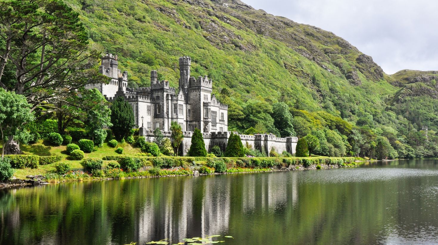 Kylemore Abbey in Connemara mountains, Ireland