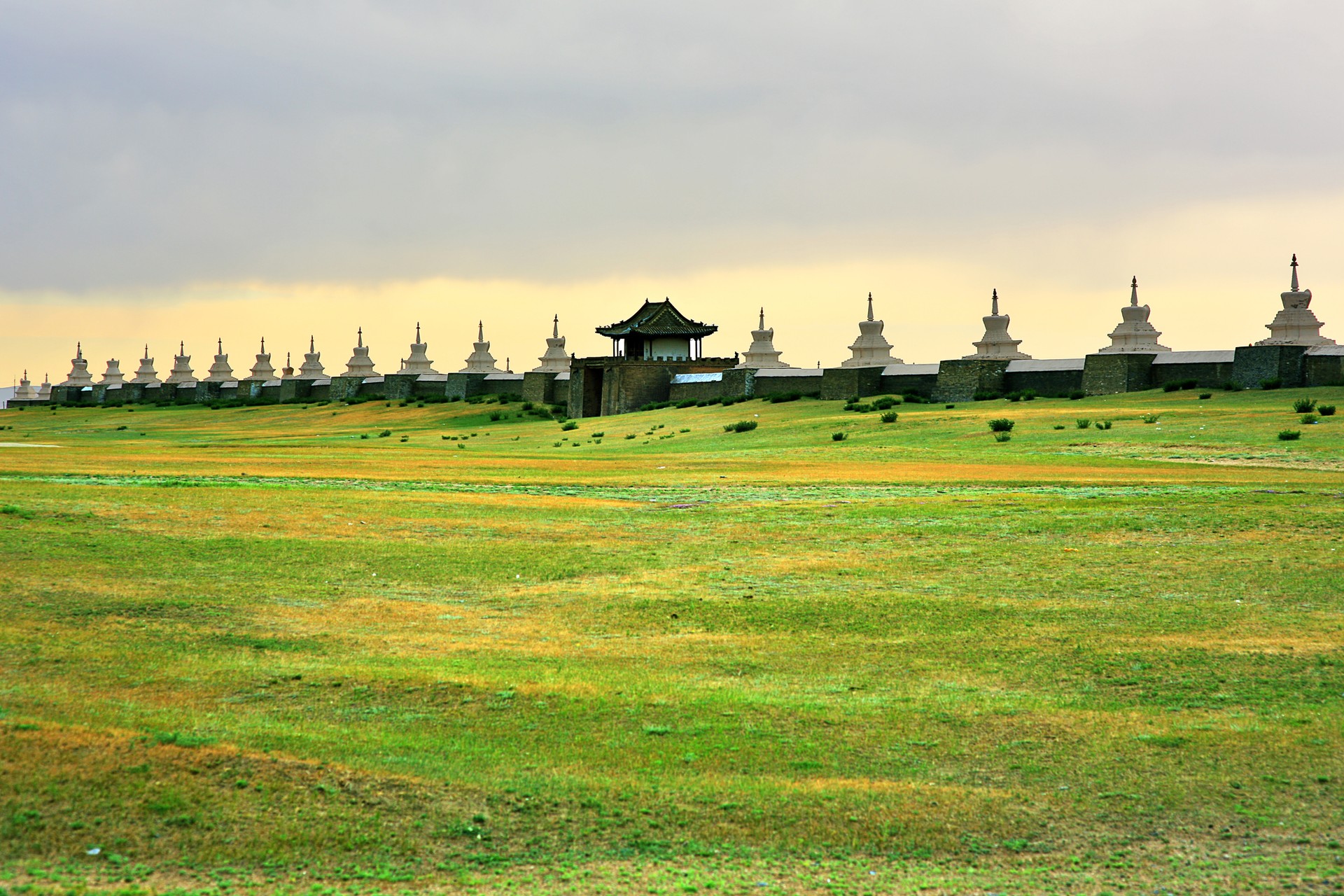 The grand walls of Karakorum city hiding the beautiful Erdene Zuu Monastery inside The Karakorum city walls built after the death of Ghengis Khan's death