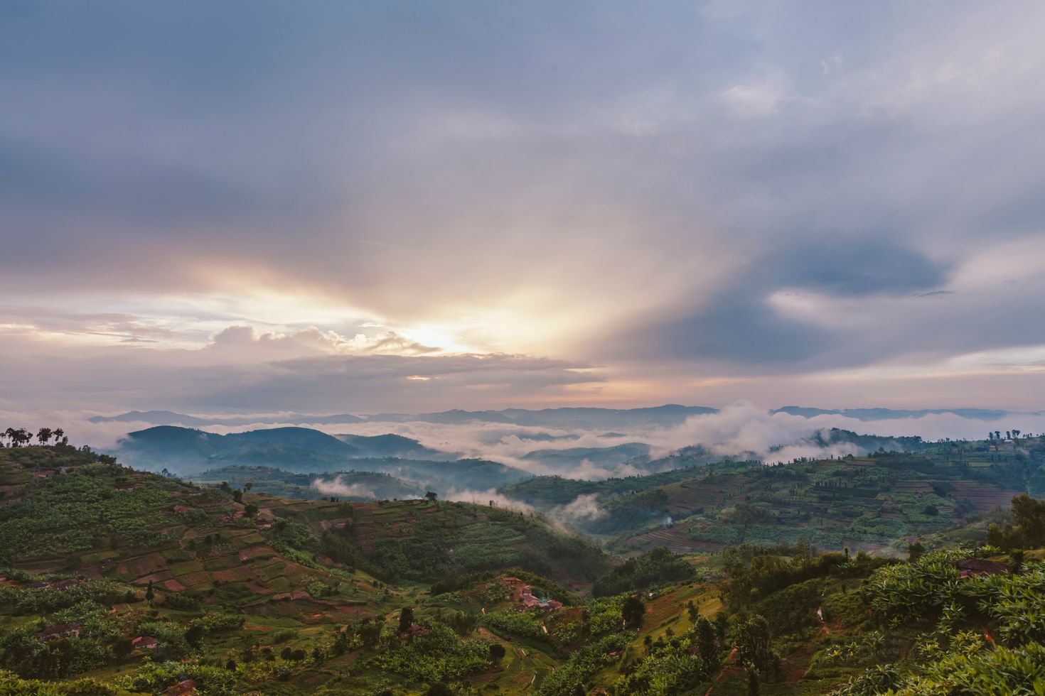 The view of Rwandan hills and a beautiful sunsets