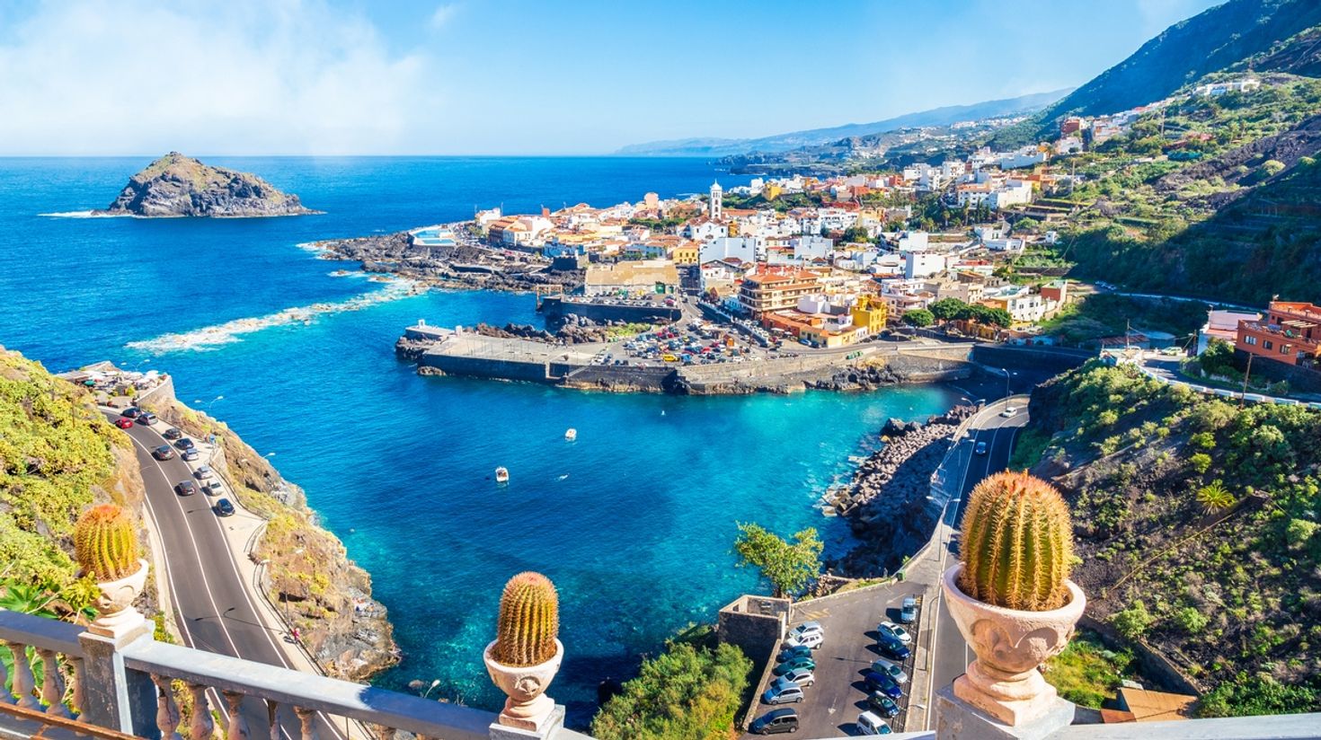 A wide view of the Canary islands surrounded by sea in Spain.