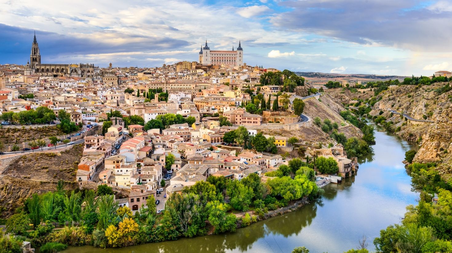 The ancient city of Toledo on a hill top in Spain. 