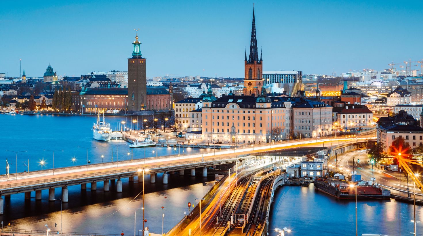 Panoramic view of Stockholm city center with famous Riddarholmen in Gamla S