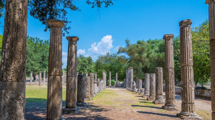 Gymnasion or Palaestra in the archaeological site of Olympia in Greece