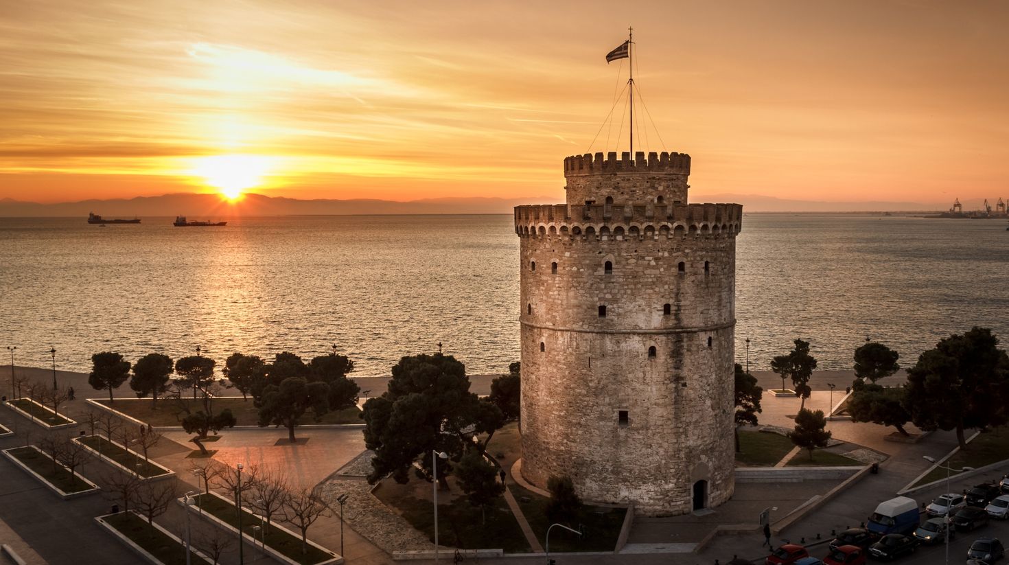 Sunset watching the White Tower of Thessaloniki, Greece