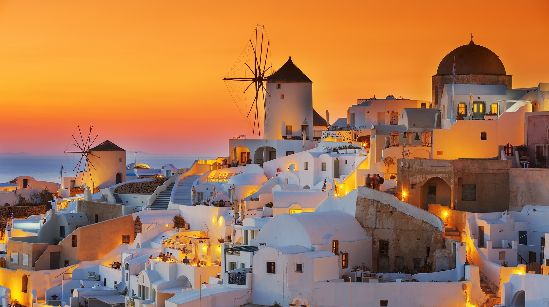 Oia at sunset, Santorini on a trip to Greece