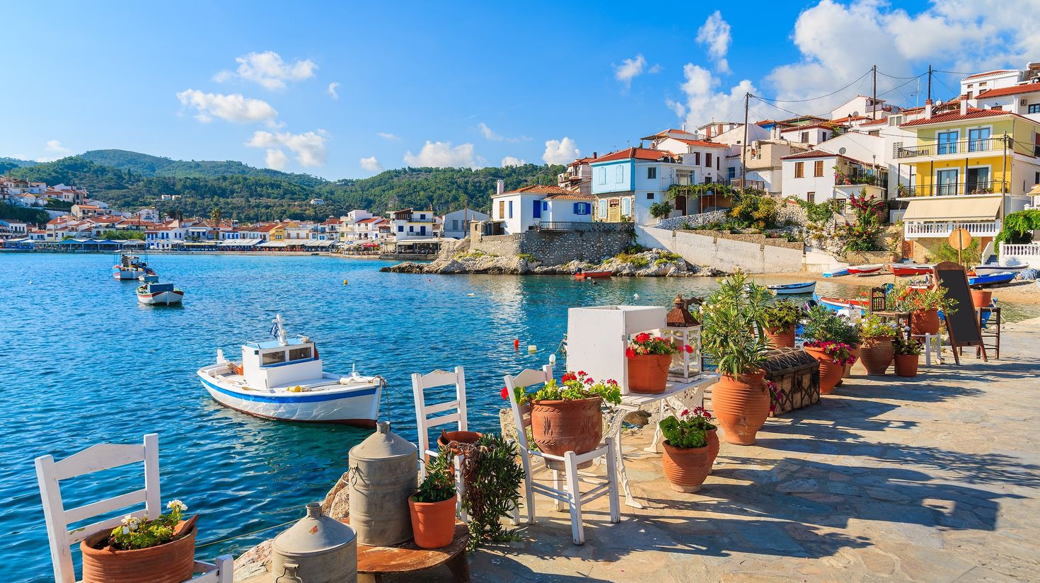 View of fishing boats in Greece in May