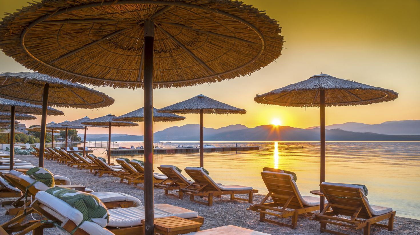 Corfu beach at sunrise in Greece
