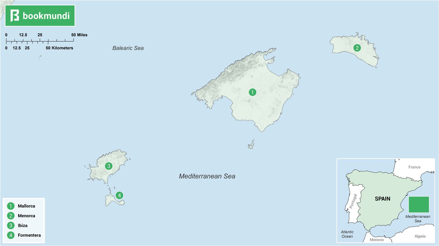 Map of the Balearic Islands in Spain