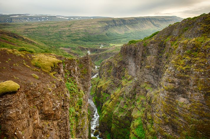Glymur waterfall in Iceland drops to a majestic canyon