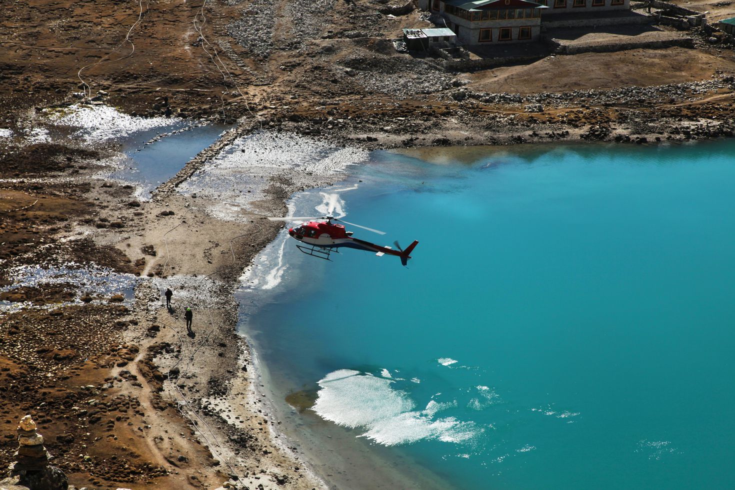 View the Gokyo Lakes on an helicopter while on an Everest Base Camp tour.