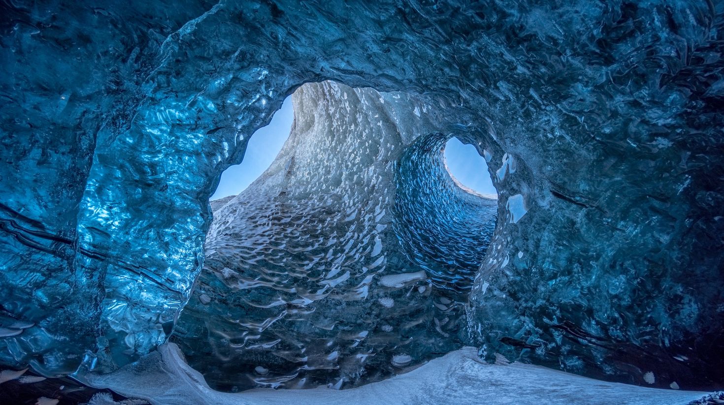 An ice cave in Vatnajokull, Iceland.