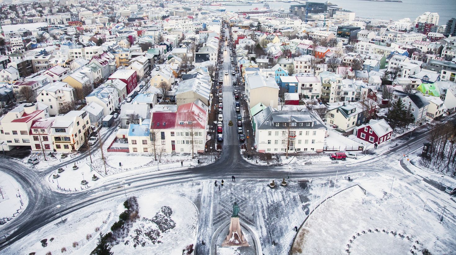 A picture take from the clock tower overlooking Reykjavik
