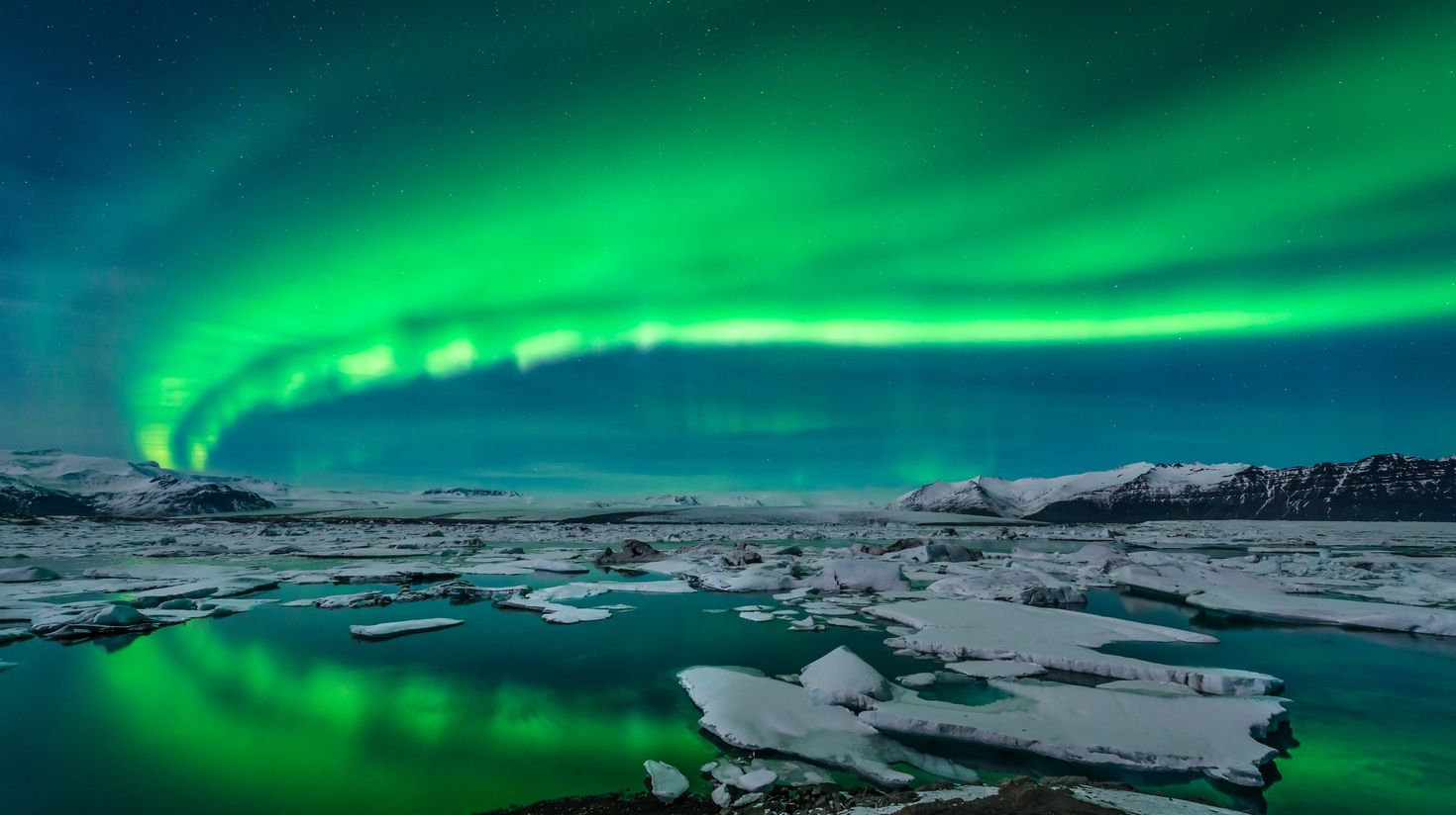 The Northern Lights seen above Jokulsarlon during November.