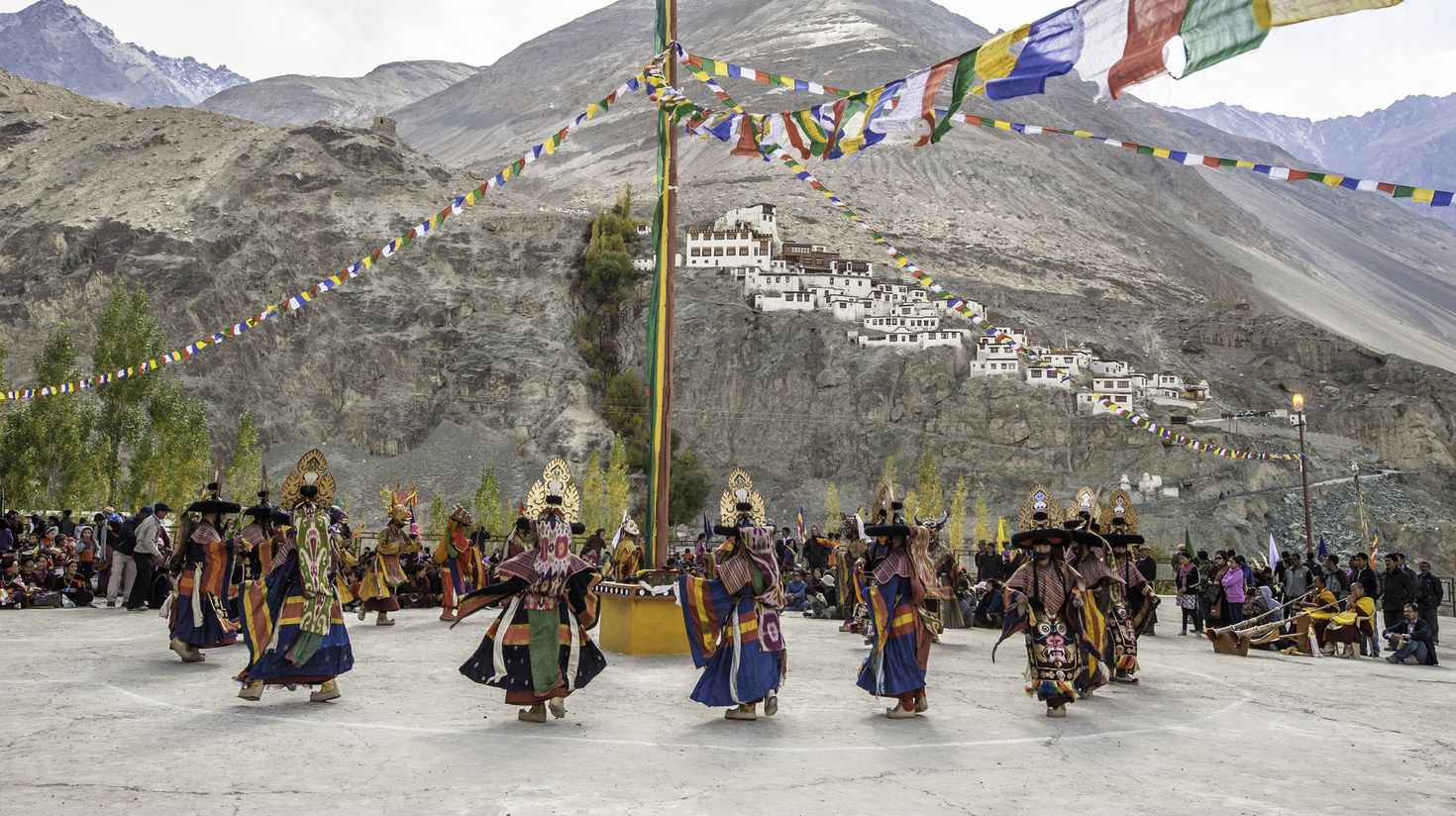 Traditional artists perform Cham dance in Diskit,Ladakh, India.