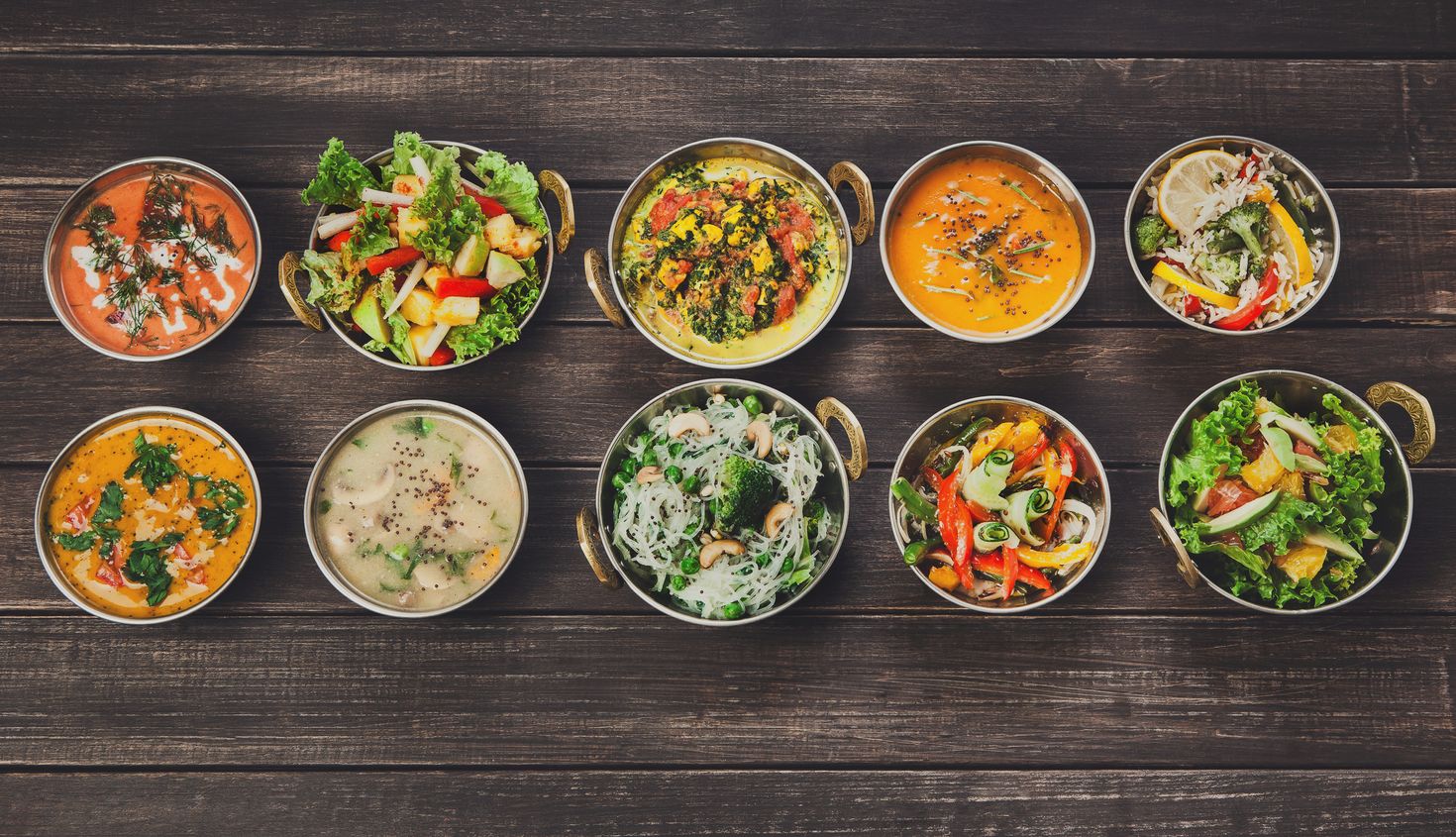 Assortment of different kinds of Indian cuisine, India in January