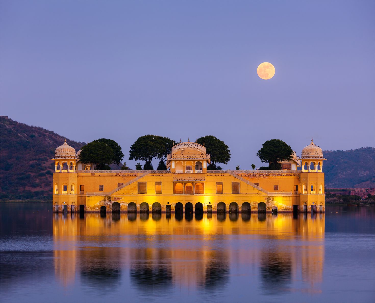 View of Jal Mahal on Man Sagar Lake in Jaipur, India in March